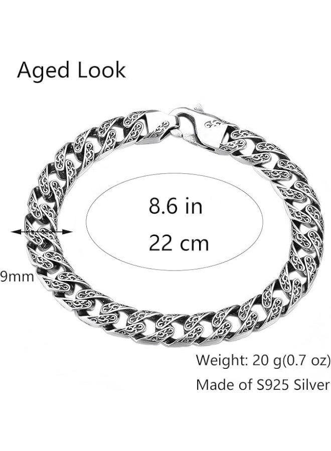 SHOWDAY Men’s Stainless Steel Chain Bracelet, Engraved Cuban Link Silver Tone Bracelet for Men, Heavy Duty Clasp, Vintage Punk Biker Jewelry Gift - Image 5